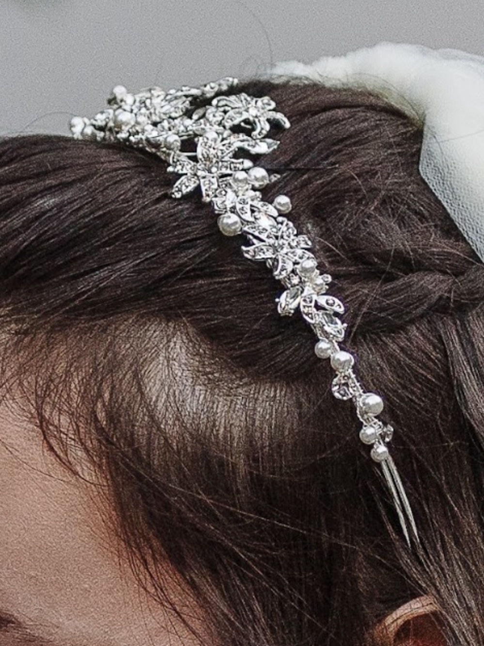 David's Bridal Silver Floral Tiara